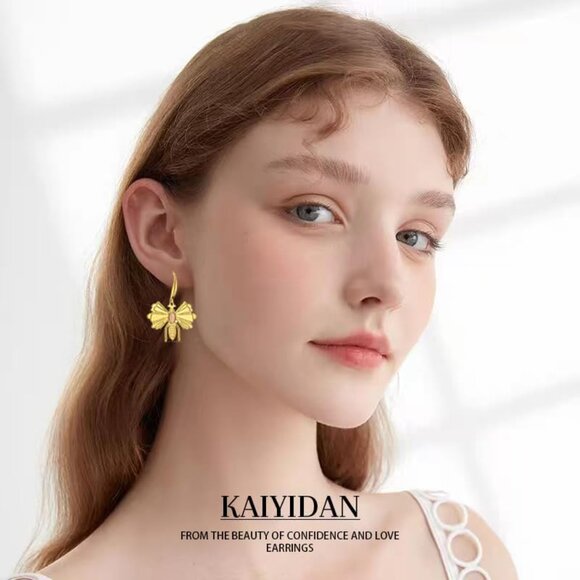 Gold Bee Shaped Boho Dangle Statement Vintage Cute Long Earring for Women - Picture 2 of 9